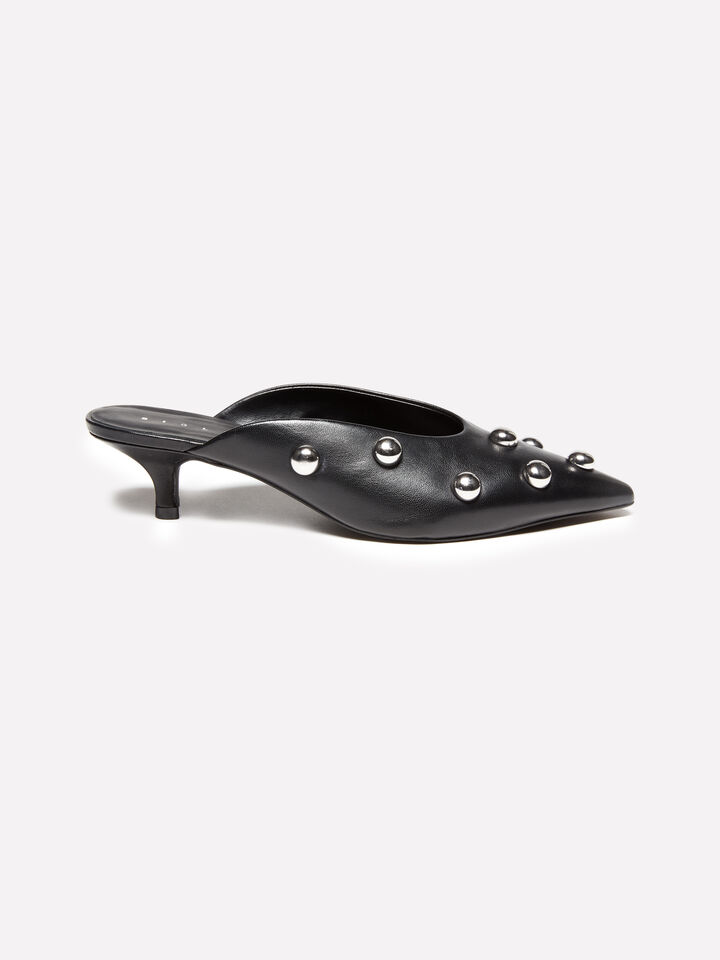 Black mules in 100% leather with cabochon - women's heels - Black | Sisley image number 2